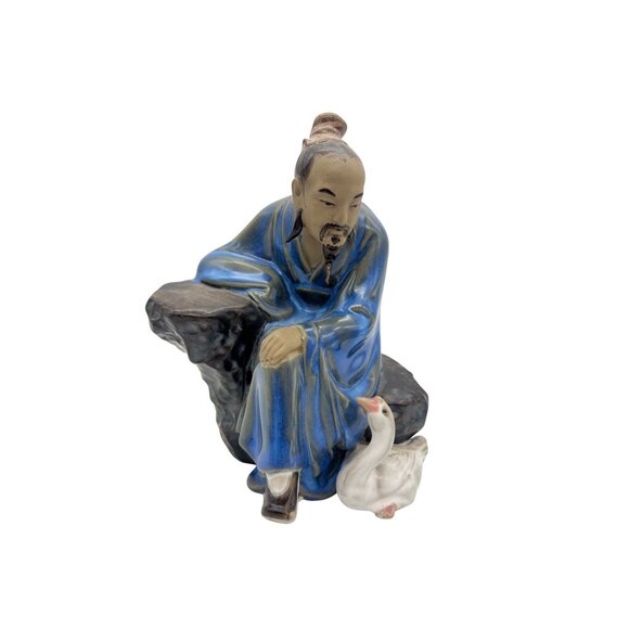 Vintage Ceramic Chinese Scholar Figurine w/ Goose 6.5" Collectible Decoration - Picture 1 of 6